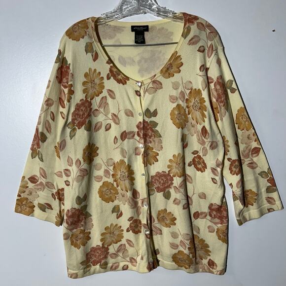 Vintage Eddie Bauer Fall All Over Print Button Up Cardigan Sweater Womans XXL - Picture 1 of 6